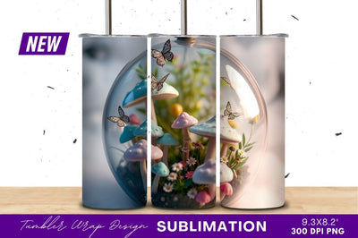 Mushroom Garden Inside Glass Tumbler Png Sublimation Regulrcrative 