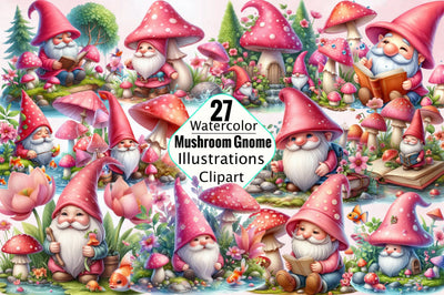 Mushroom Gnome Sublimation Clipart Bundle Sublimation SVGArt 