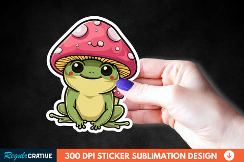 Mushroom Hat Kawaii Frog Sticker Clipart Bundle Sublimation Regulrcrative 