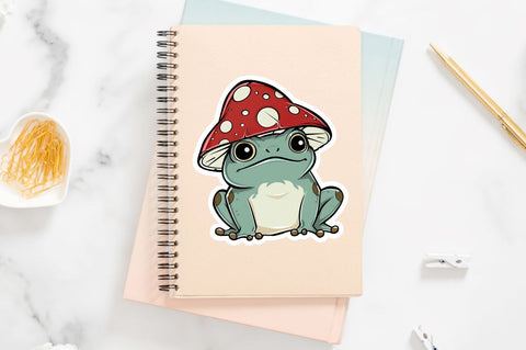 Mushroom Hat Kawaii Frog Sticker Clipart Bundle Sublimation Regulrcrative 