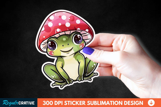 Mushroom Hat Kawaii Frog Sticker Clipart Sublimation Regulrcrative 