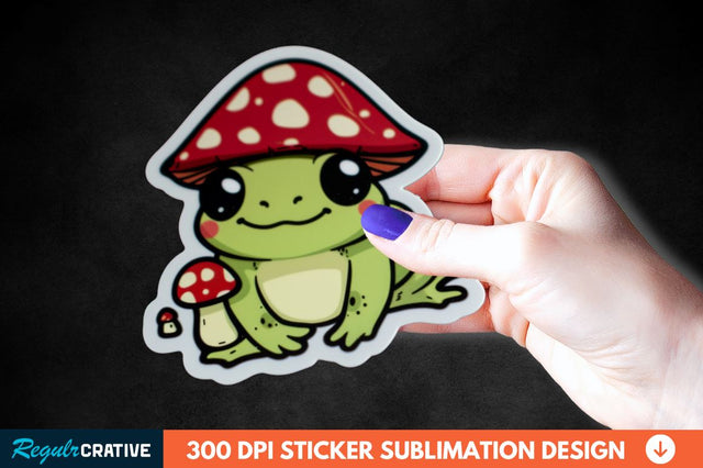Mushroom Hat Kawaii Frog Sticker Clipart Sublimation Regulrcrative 