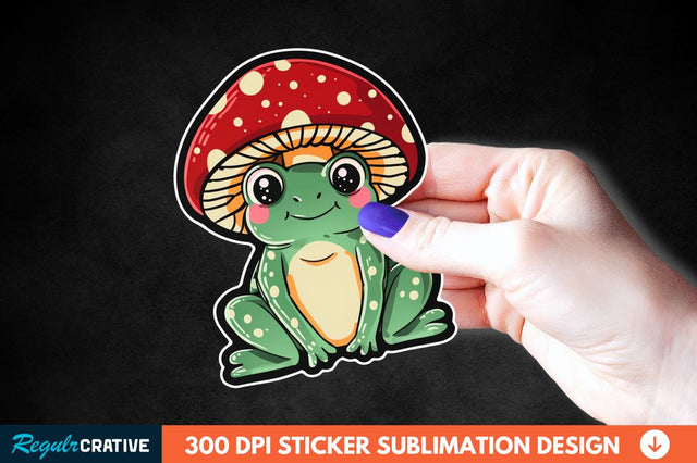 Mushroom Hat Kawaii Frog Sticker Clipart Sublimation Regulrcrative 