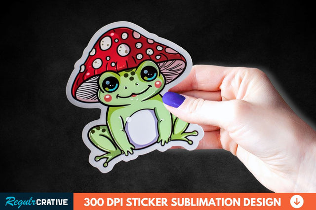 Mushroom Hat Kawaii Frog Sticker Clipart Sublimation Regulrcrative 