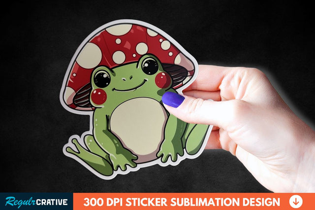 Mushroom Hat Kawaii Frog Sticker Clipart Sublimation Regulrcrative 