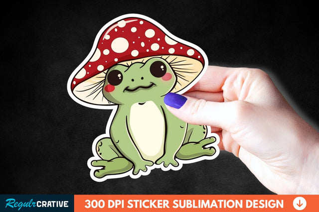 Mushroom Hat Kawaii Frog Sticker Clipart Sublimation Regulrcrative 