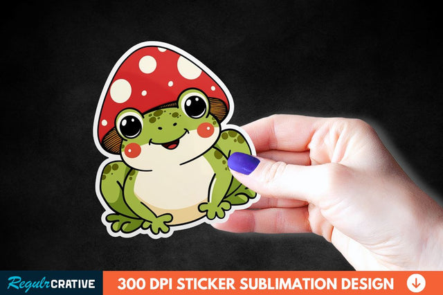 Mushroom Hat Kawaii Frog Sticker Clipart Sublimation Regulrcrative 