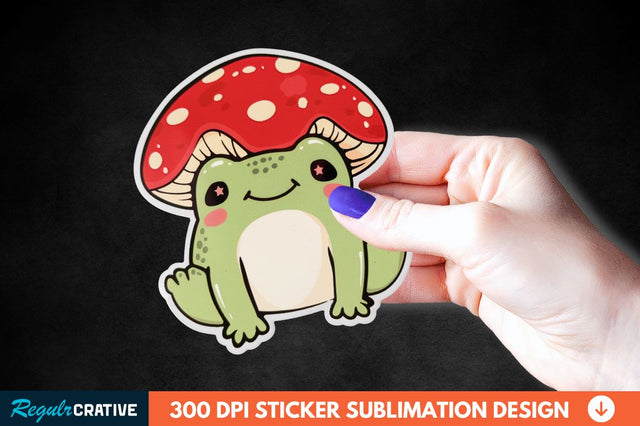 Mushroom Hat Kawaii Frog Sticker Clipart Sublimation Regulrcrative 