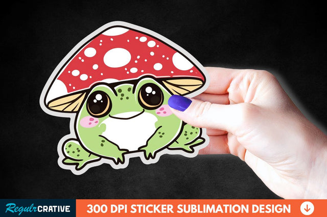 Mushroom Hat Kawaii Frog Sticker Clipart Sublimation Regulrcrative 
