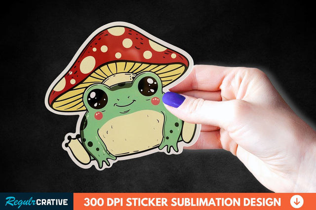 Mushroom Hat Kawaii Frog Sticker Clipart Sublimation Regulrcrative 