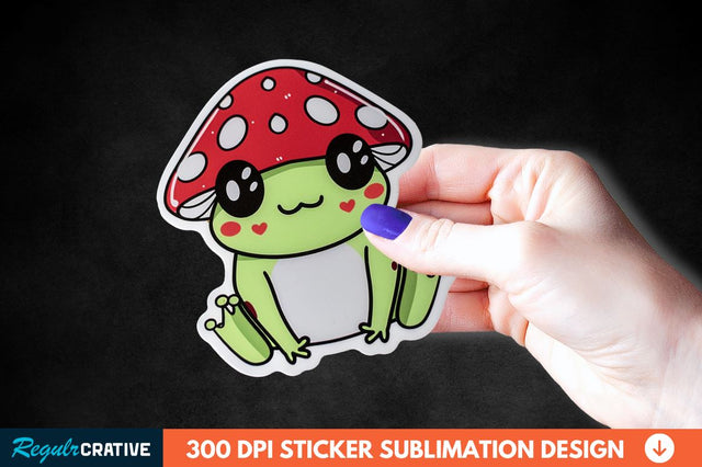 Mushroom Hat Kawaii Frog Sticker Clipart Sublimation Regulrcrative 
