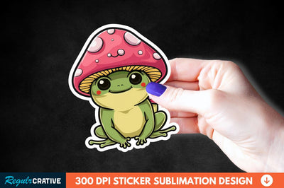 Mushroom Hat Kawaii Frog Sticker Clipart Sublimation Regulrcrative 