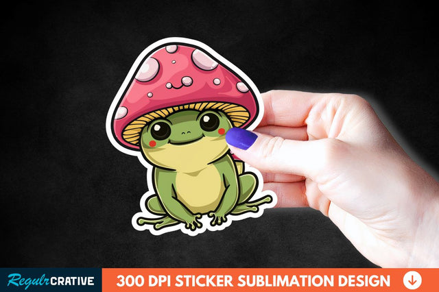 Mushroom Hat Kawaii Frog Sticker Clipart Sublimation Regulrcrative 