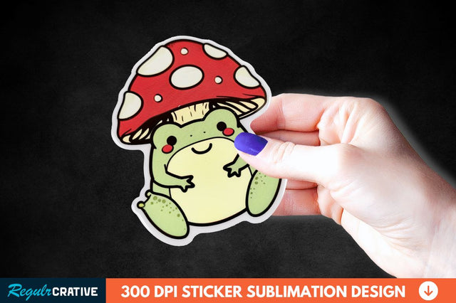 Mushroom Hat Kawaii Frog Sticker Clipart Sublimation Regulrcrative 