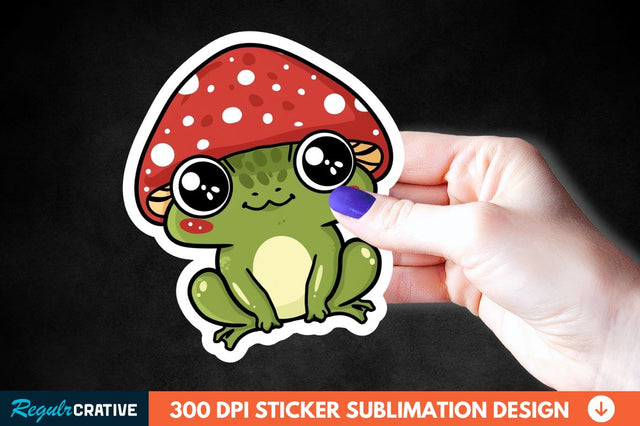 Mushroom Hat Kawaii Frog Sticker Clipart Sublimation Regulrcrative 
