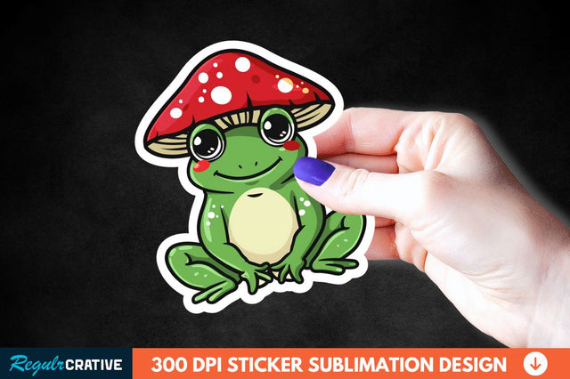 Mushroom Hat Kawaii Frog Sticker Clipart Sublimation Regulrcrative 