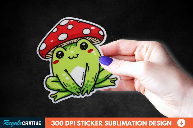 Mushroom Hat Kawaii Frog Sticker Clipart Sublimation Regulrcrative 