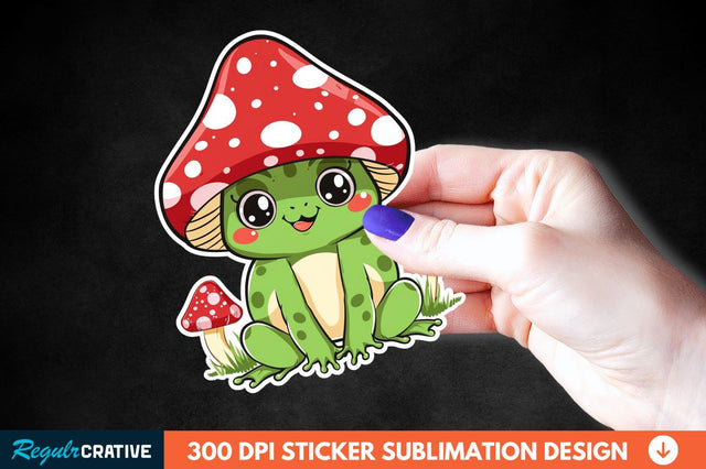 Mushroom Hat Kawaii Frog Sticker Clipart Sublimation Regulrcrative 