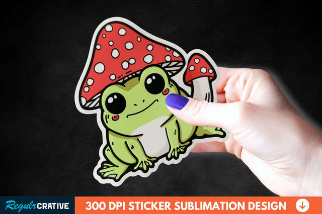 Mushroom Hat Kawaii Frog Sticker Clipart Sublimation Regulrcrative 