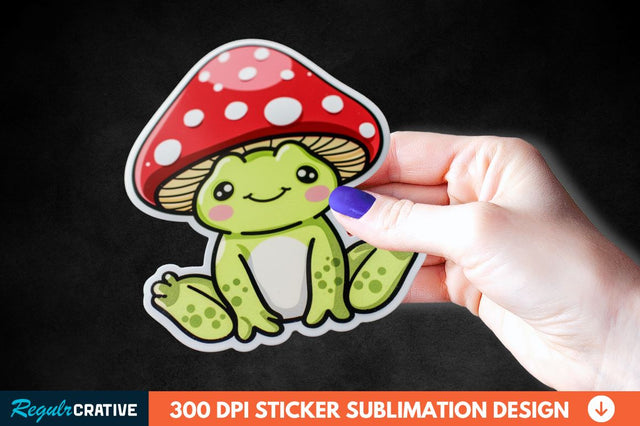 Mushroom Hat Kawaii Frog Sticker Clipart Sublimation Regulrcrative 