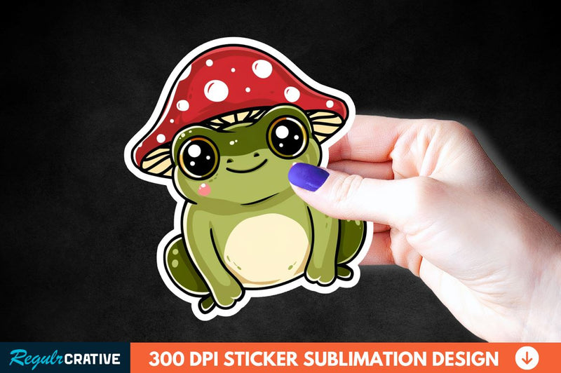Mushroom Hat Kawaii Frog Sticker Clipart Sublimation Regulrcrative 