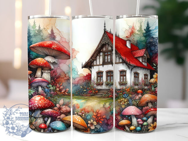 Mushroom House 20oz Skinny Tumbler, Mushrooms Tumbler Png, Straight & Tapered Tumbler Wrap, Instant Digital Download Sublimation ToriDesigns 