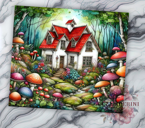 Mushroom House 20oz Tumbler Wrap PNG, Mushrooms Tumbler Png, Straight & Tapered Tumbler Wrap, Instant Digital Download Sublimation Li Zamperini 