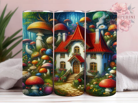 Mushroom House 20oz Tumbler Wrap PNG, Mushrooms Tumbler Png, Straight & Tapered Tumbler Wrap, Instant Digital Download Sublimation Li Zamperini 