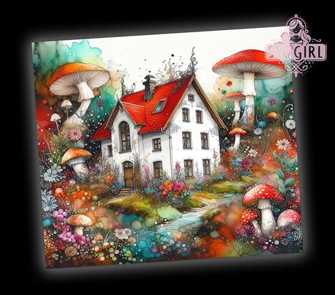 Mushroom House 20oz Tumbler Wrap Sublimation Design, Straight Tapered Tumbler Wrap, Enchanted Forest Tumbler Png, Instant Digital Download Sublimation SvggirlplusArt 