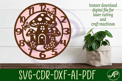 Mushroom house clock wall clock laser cut files SVG APInspireddesigns 