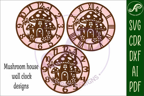 Mushroom house clock wall clock laser cut files SVG APInspireddesigns 