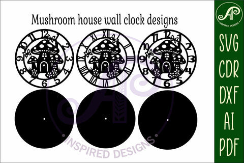 Mushroom house clock wall clock laser cut files SVG APInspireddesigns 