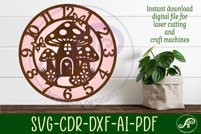 Mushroom house clock wall clock laser cut files SVG APInspireddesigns 