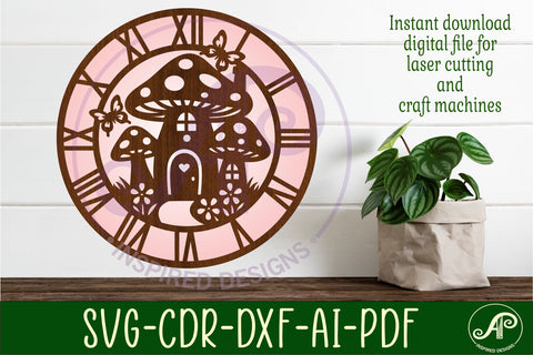 Mushroom house clock wall clock laser cut files SVG APInspireddesigns 