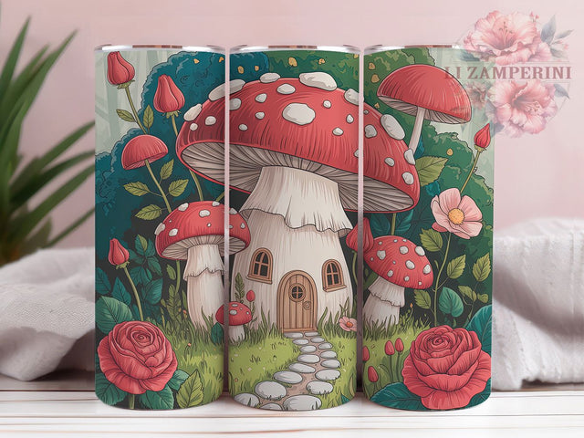 Mushroom House Enchanted Forest Tumbler Wrap, Enchanted Forest Wrap, 20Oz Sublimation Design, Fairy Tale Cottage Cup, Woodland Mushroom Drinkware, Magical Forest Tumbler, Whimsical Fungi Wrap Sublimation Li Zamperini 