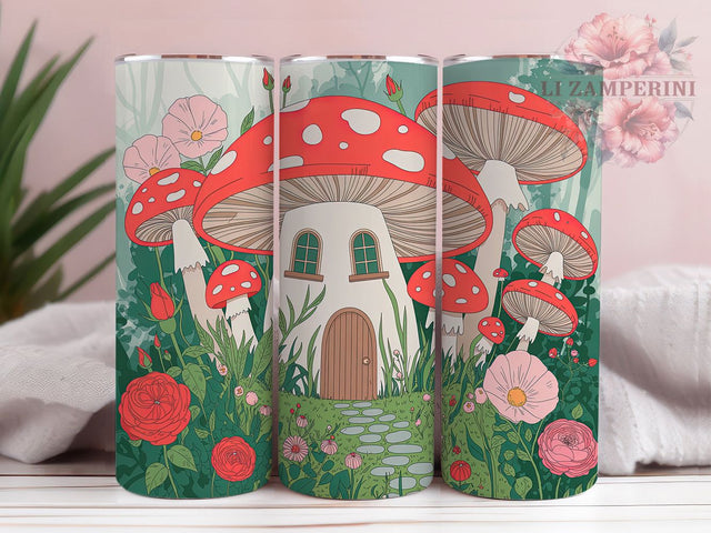 Mushroom House Enchanted Forest Tumbler Wrap, Enchanted Forest Wrap, 20Oz Sublimation Design, Fairy Tale Cottage Cup, Woodland Mushroom Drinkware, Magical Forest Tumbler, Whimsical Fungi Wrap Sublimation Li Zamperini 