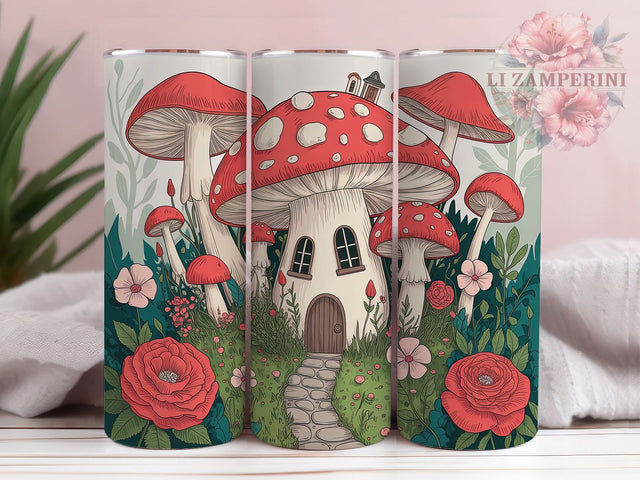 Mushroom House Enchanted Forest Tumbler Wrap, Enchanted Forest Wrap, 20Oz Sublimation Design, Fairy Tale Cottage Cup, Woodland Mushroom Drinkware, Magical Forest Tumbler, Whimsical Fungi Wrap Sublimation Li Zamperini 
