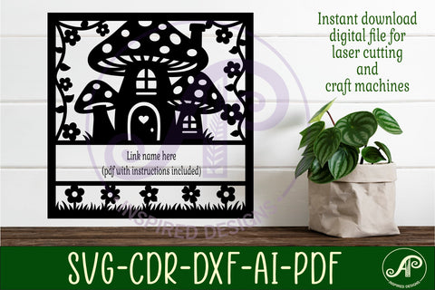 Mushroom house name sign design for laser cutting or cards SVG APInspireddesigns 