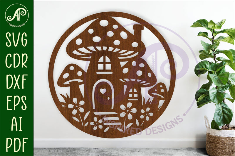 Mushroom house wall art sign template SVG APInspireddesigns 