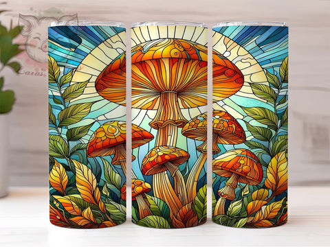 Mushroom Lights Stained Glass 20oz Tumbler Png, Straight & Tapered Tumbler Png, Mushroom Glass Tumbler Png, Digital Download PNG Sublimation Lara' s Designs 