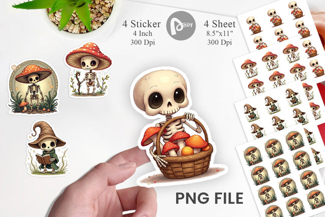 Mushroom Mage Skeletons Sticker Sublimation artnoy 