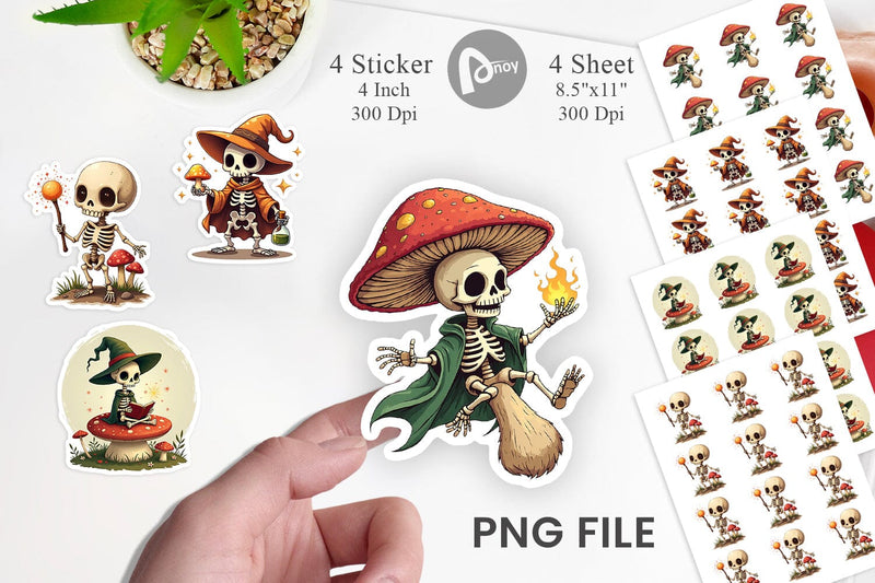 Mushroom Mage Skeletons Sticker Sublimation artnoy 