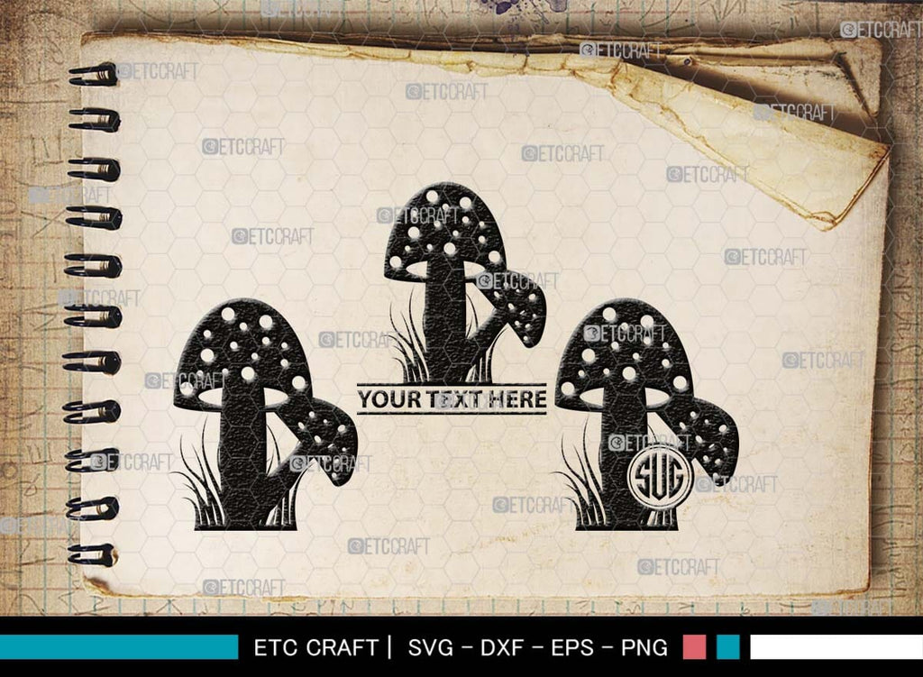 Mushroom Monogram, Mushroom Silhouette, Mushroom SVG, Fungus Svg, Fung ...