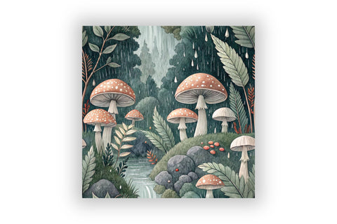 Mushroom Rain Digital Paper Pack, Seamless Watercolor Pattern Bundle, Printable Scrapbook Paper, Misty Forest Design Collection Digital Pattern FloridPrintables 