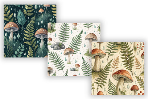 Mushroom Rain Digital Paper Pack, Seamless Watercolor Pattern Bundle, Printable Scrapbook Paper, Misty Forest Design Collection Digital Pattern FloridPrintables 