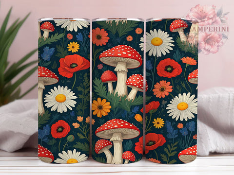 Mushroom Tumbler, Floral Drinkware, Nature Lover Gift, Sublimation PNG, 20oz Tumbler, Boho Decor, Fungi Art, Whimsical Gift Sublimation Li Zamperini 