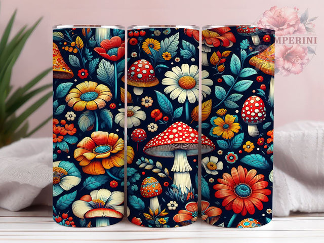 Mushroom Tumbler, Floral Drinkware, Nature Lover Gift, Sublimation PNG, 20oz Tumbler, Boho Decor, Fungi Art, Whimsical Gift Sublimation Li Zamperini 