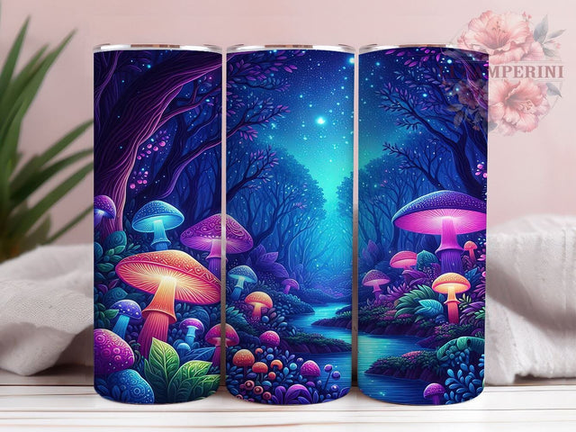 Mushroom Tumbler, Forestcore Design, Blacklight Drinkware, 20oz Tumbler, Glow in the Dark, Sublimation Wrap, Psychedelic Gifts Sublimation Li Zamperini 