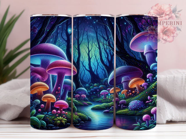 Mushroom Tumbler, Forestcore Design, Blacklight Drinkware, 20oz Tumbler, Glow in the Dark, Sublimation Wrap, Psychedelic Gifts Sublimation Li Zamperini 