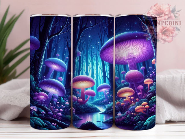 Mushroom Tumbler, Forestcore Design, Blacklight Drinkware, 20oz Tumbler, Glow in the Dark, Sublimation Wrap, Psychedelic Gifts Sublimation Li Zamperini 